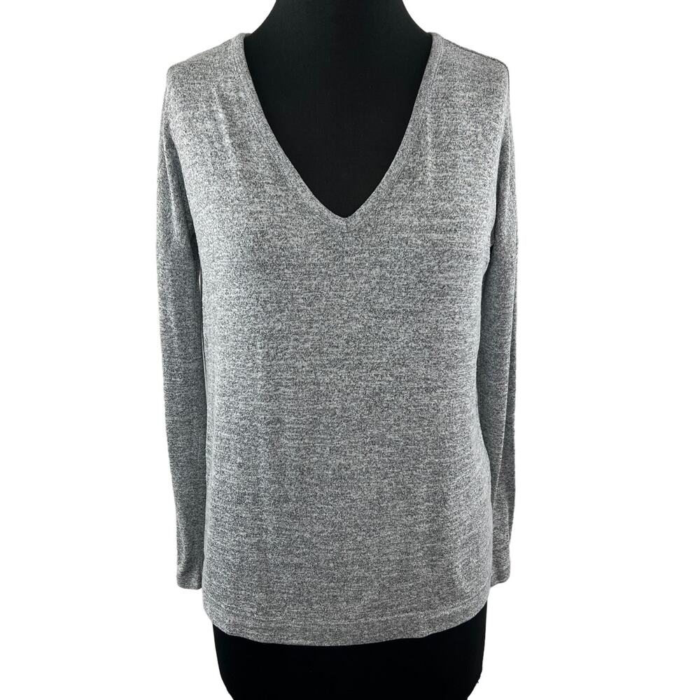 Rag & Bone Theo Long Sleeve Light Gray Heather Knit V-Neck Oversized T Shirt XS